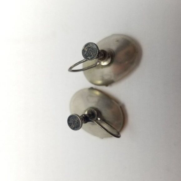 Vintage Sterling Silver Orange Oval Rhinestone Clip On Screw Back Earrings - Picture 4 of 8